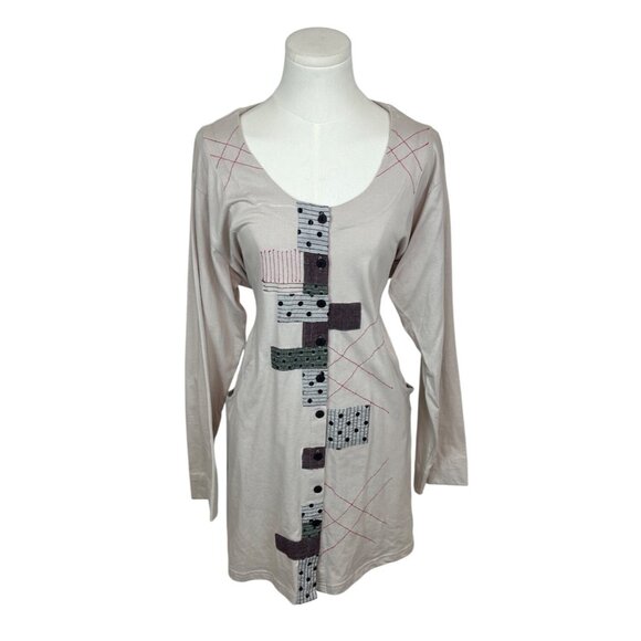 Tulip Womens Beige & Black Buttoned Cotton Long Sleeve Dress Sz L - New - Picture 1 of 8